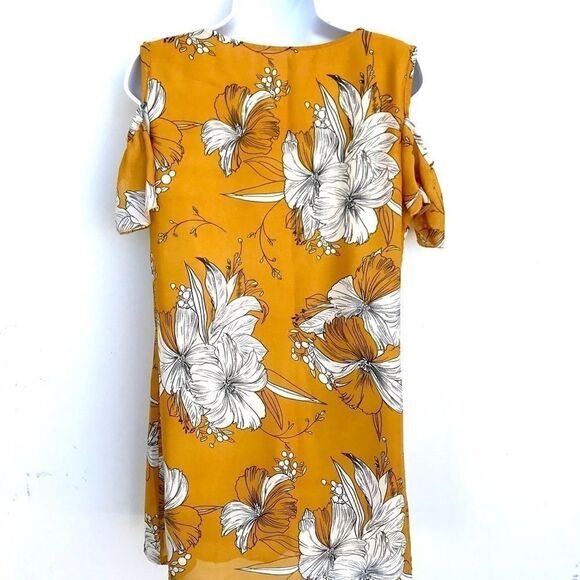 COPY - Golden Yellow cold shoulder dress size medium M - Picture 3 of 3